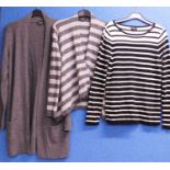 Three Jaeger cashmere jumpers to include a grey three quarter length cargidan, an open fronted