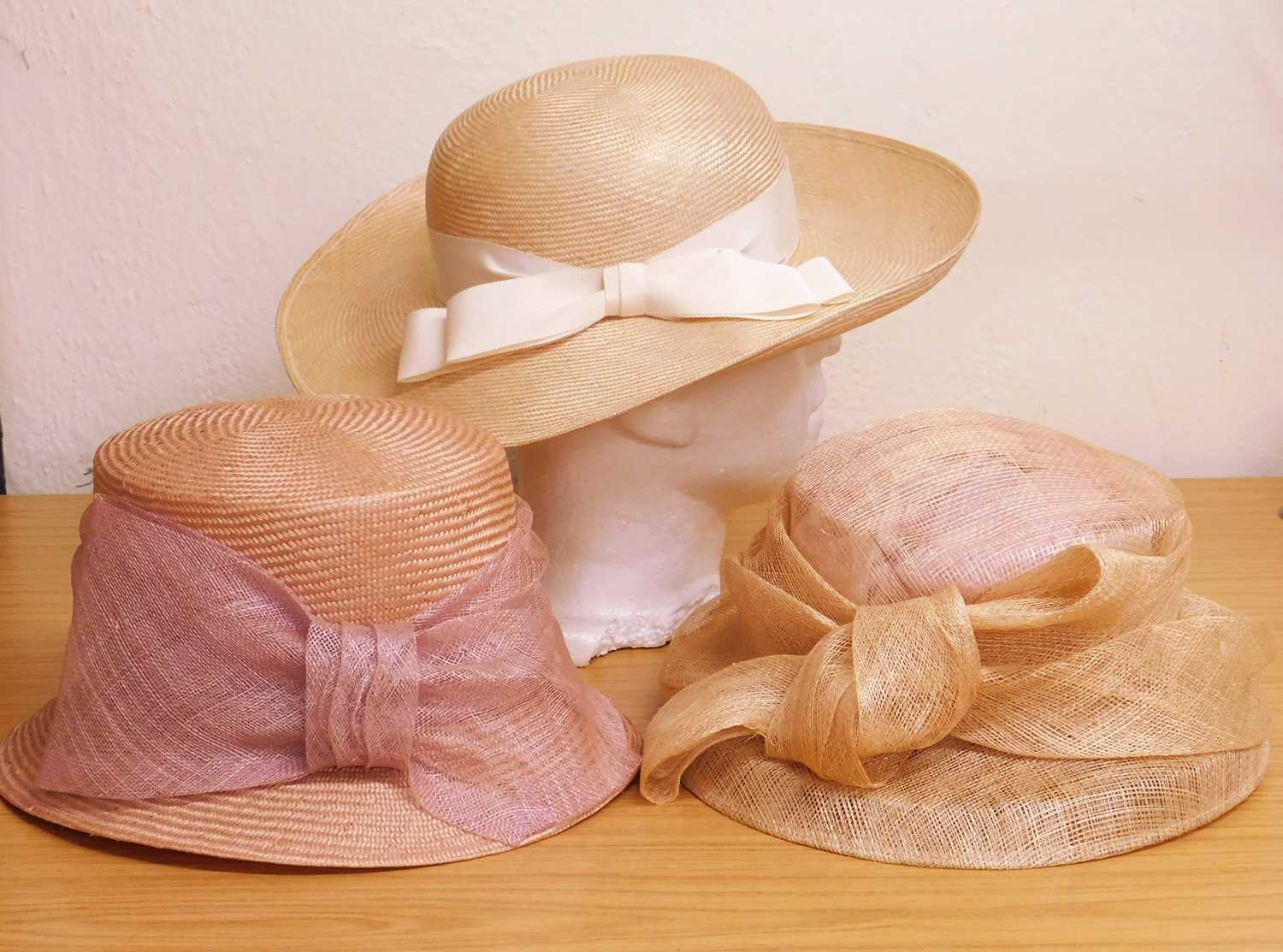 Three occasion wear hats, to include a straw hat with cream bow by Jacques Vert, a straw hat with