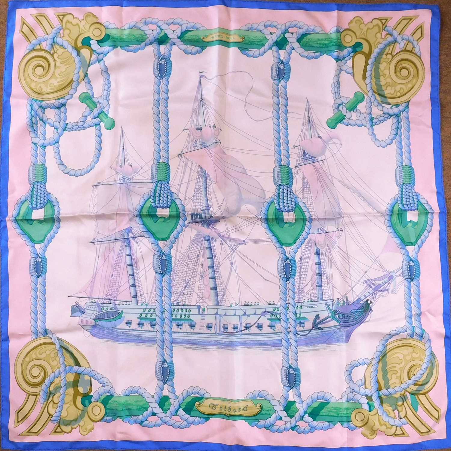 An Hermes silk scarf, 88cm x 88cm small label to one corner a few small marks and spots but