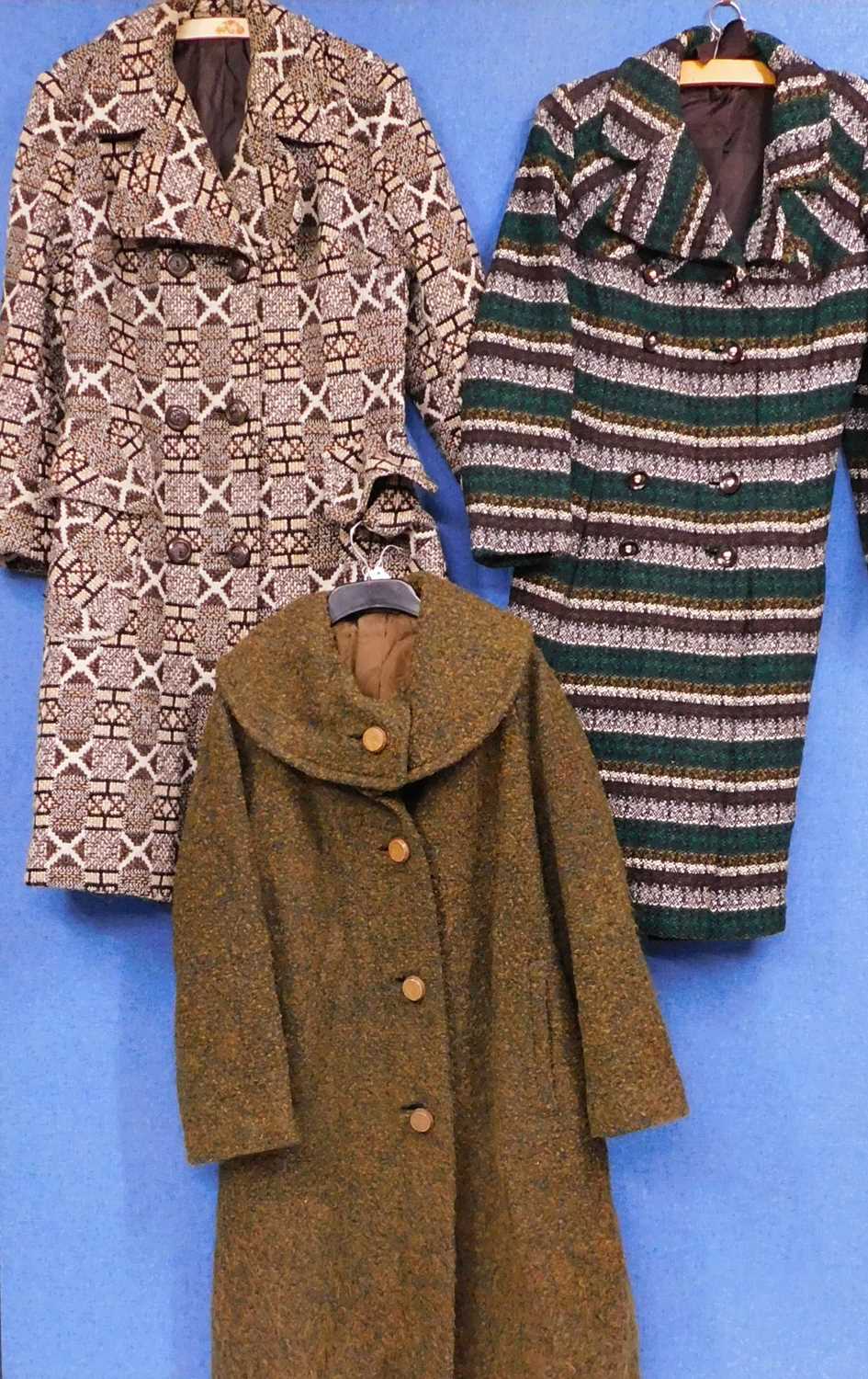 Three mid 20th Century ladies pattern wool overcoats, (3)