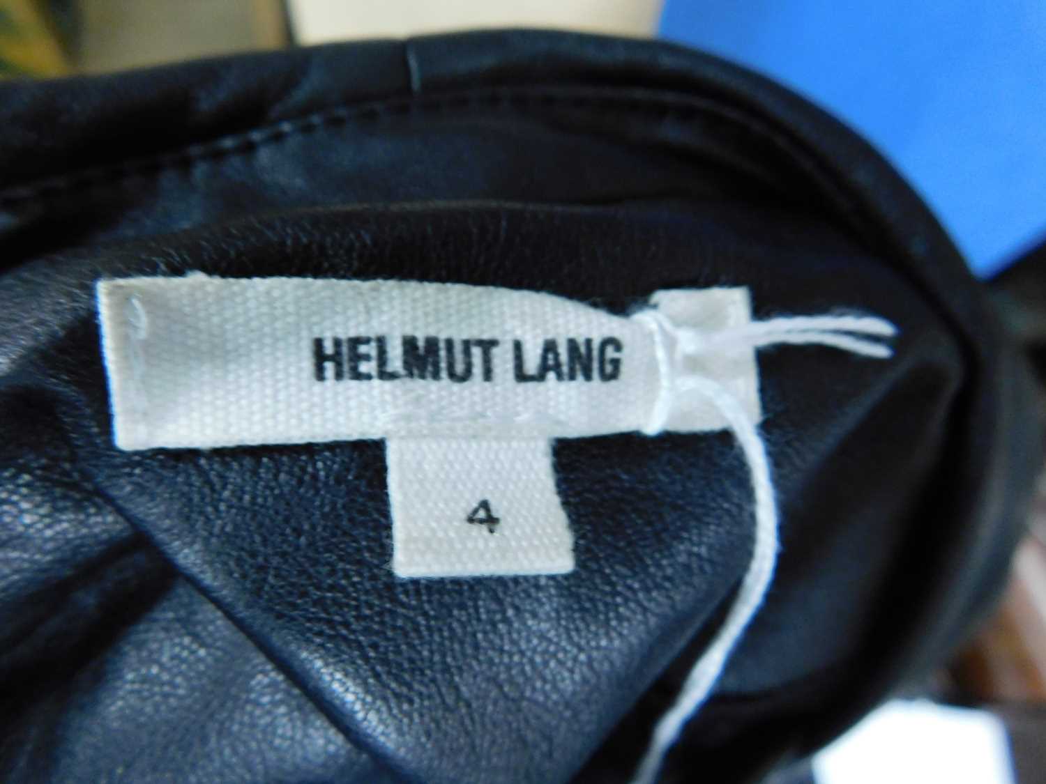 A black leather blazer Helmut Lang, with single button fastening, front slit pockets, wool trimmed - Image 5 of 6