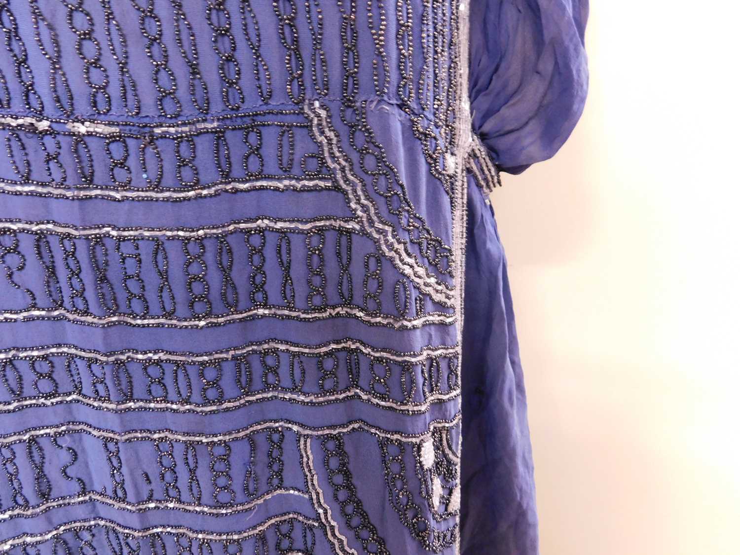 An Edwardian beaded dress, the blue chiffon dress with allover beaded detail, sleeveless - Image 6 of 14