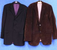 A Bertolucci brown velvet jacket by Hugo Boss, size 52 together with a Paul Smith black blazer, size