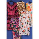 Five mid 20th Century patterned ladies dresses