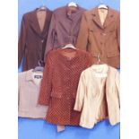 Six lady's jackets. to include an gold shot satin jacket and matching sleeveless top, a brown velour