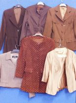Six lady's jackets. to include an gold shot satin jacket and matching sleeveless top, a brown velour