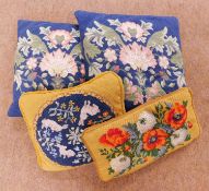A pair of William Morris 'Lodden' pattern needlework cushions, approx. 36 x 36cm, together with