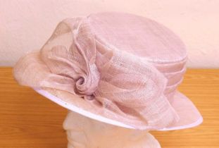 A Cappelli Condici straw hat in 'opal' colour with blush pink trim and bugle beads, new with tags