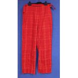 A pair of trousers by Bottega Veneta, the red check cotton trousers with adjustable buckle waistband