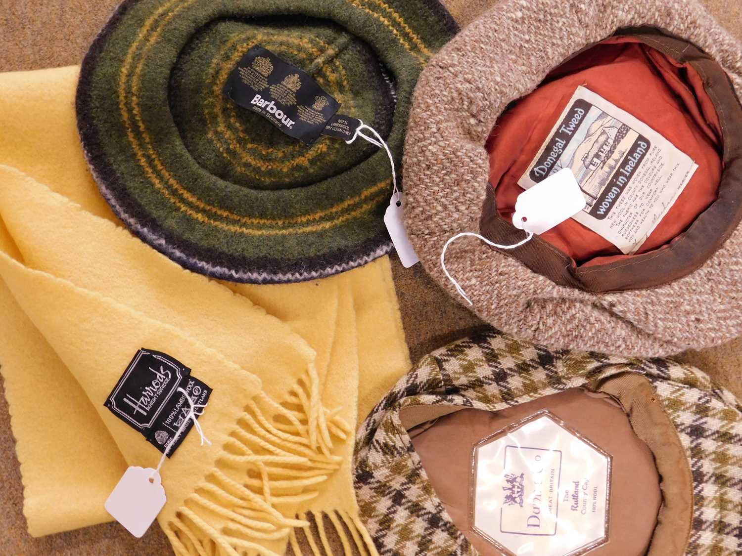 Accessories to include a Barbour wool beret, a Dunn & Co wool tweed cap size 7 3/8, a Donegal - Image 2 of 2