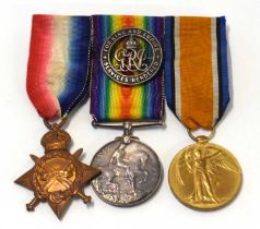 First world war British medal trio, comprising of 1914-15 star, 1914-18 war medal and 1914-19