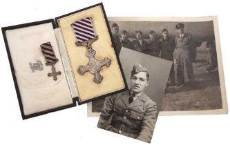 A fantastic second world war cased Distinguished Flying cross (DFC) gallantry medal and miniature