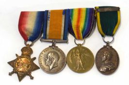 British First world war medal group of four, comprising of 1914-15 star, 1914-18 war medal, 1914-