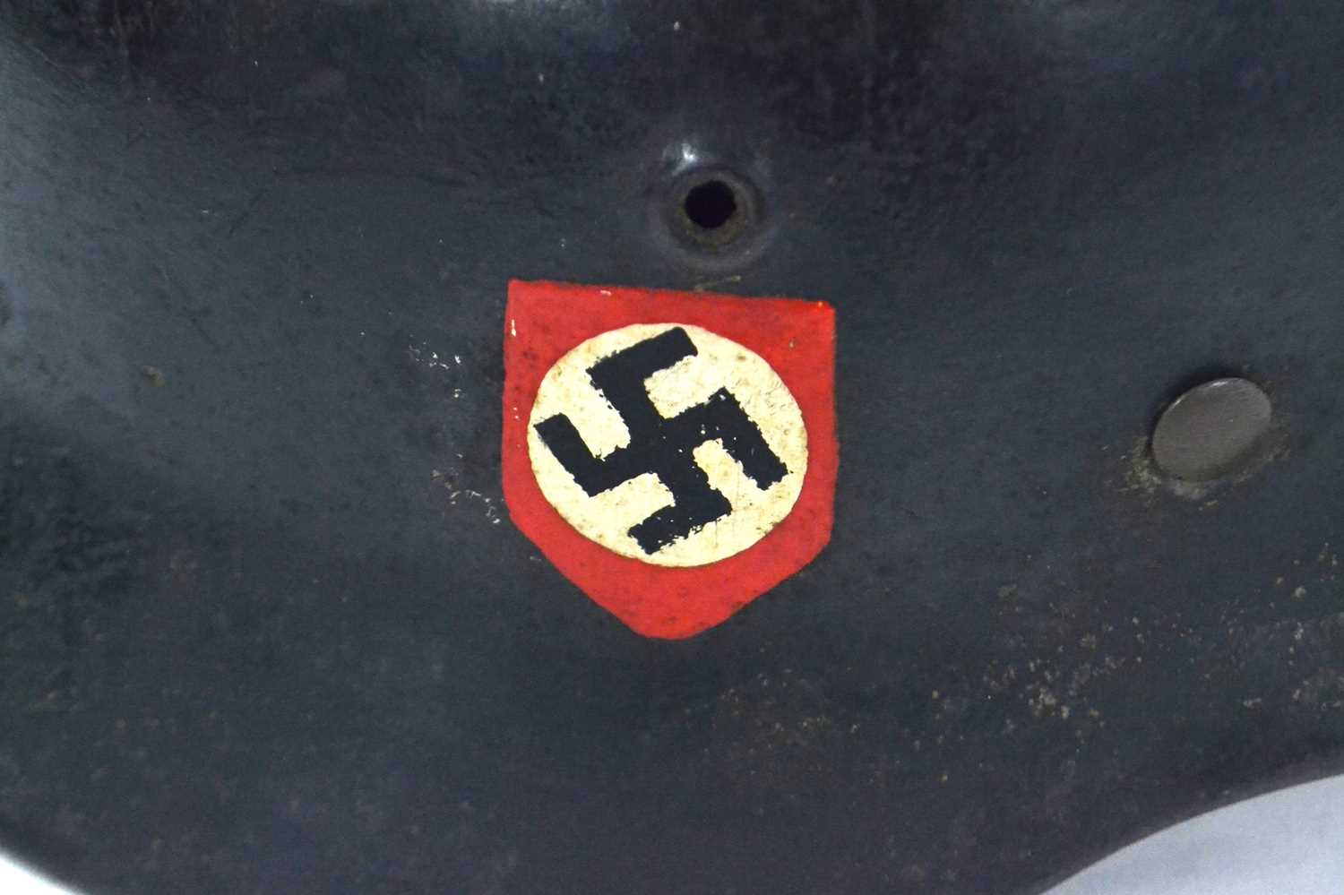 Third Reich Second World War German M40 steel Stahlhelm with original leather liner and chin - Image 2 of 5