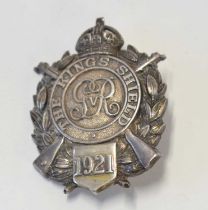 GRV 1921 Kings shield competition silver award. Awarded and inscribed “1st Cadet Chatham Coy Royal