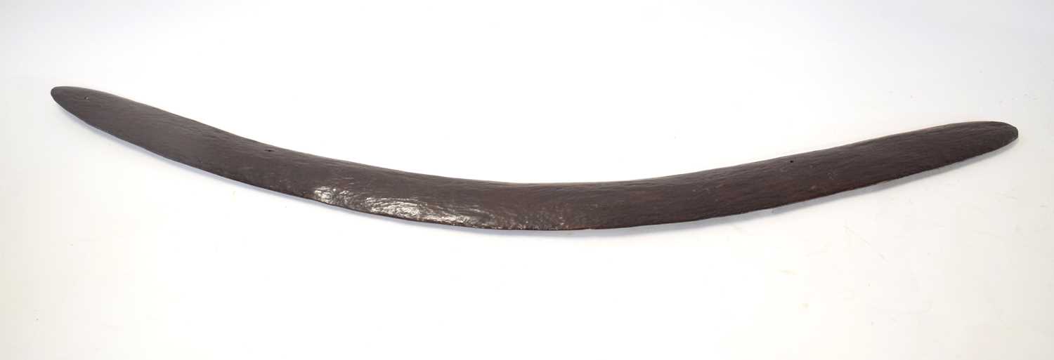 19th Century Aboriginal wooden carved Boomerang approx. 78cm long with three drilled holes along the - Image 2 of 4