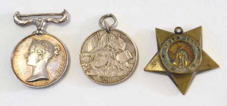 Quantity of three Victorian single unnamed medals to include Queen Victoria Crimea medal (unnamed