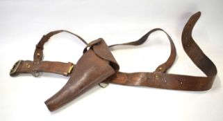 First World War leather Sam brown belt and leather Webley pistol holster dated 1915