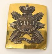 Pre 1855, Victorian bi metal Officer's burnished steel cross belt plate for the 47th regiment of