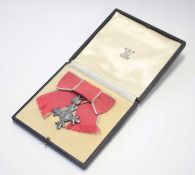 Cased Order the British empire medal, civilian female MBE type 2 medal, ribbon in royal mint case