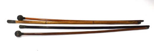 Quantity of 4x British army swagger sticks to include 2x London Scottish round ball top swagger