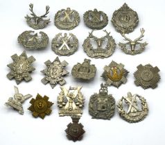 Quantity of 20th century Mixed Scottish Glengarry and tam o'shanter cap badges to include Kings