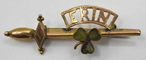 First World War 9ct sweetheart brooch in shape of European sword encrested with gemstomes