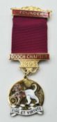 Masonic jewel: founder jewel for gooch chapter 1295 with crimson ribbon, and enameled face with