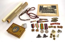 Quantity of Second World War and Post War British Army medal group and insignia to include 1939-45