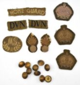 Quantity of Second World Wafr British Army Cloth insignia to include Home Guard Shoulder Title, HG