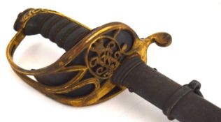 Victorian 1845 pattern British infantry officers sword with metal scabbard. brass hilt, wooden