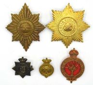 Quantity of five Victorian and 20th Century British Guard regiments Pagri Cap badges to include