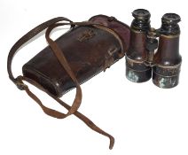 Pair of First World War British Binoculars with leather case stamped with govt issue stamps (A/F)