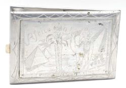 Cigarrete case made by a German POW in 1946 in Fayid, - Canal Zone, Egypt made from metal of a
