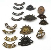 Quantity of Commonwealth, New Zealand, Australian Brass Shoulder Titles and cap badges to include