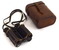 A pair of Ross military issue prism binoculars, E. Kynaston, National Service League with leather