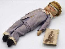 First World War / Edwardian straw filled Doll with painted paper mache face of convalescent