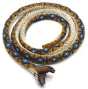Firsrt World War Turkish Prisoner Of War (POW) beaded snake, Dated 1919. with blue, White and orange