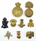 Quantity of 9x Victorian and 20th Century First World War Irish Regiments Cap Badges to include: