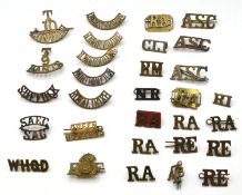 Quantity of First and Second World War Brass Shoulder Titles to include: Royal Inniskilings,