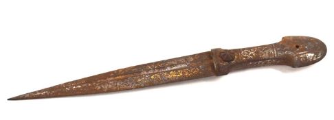 Caucasian Kindjal style dagger lacking scabbard with beautiful highly decorated gold and silver