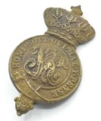 Early Victorian c1860s Household Division leather martingale brass with VR cypher and Honovarian