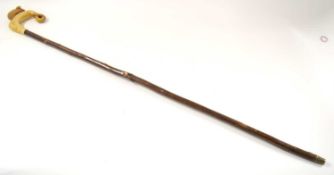 Shepherds crook walking stick / stalking stick with carved figure of ram and barley to horn