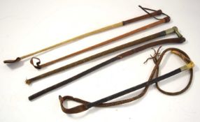 Quantity of 20th century riding crops, hunting whips etc to include swaine hunting whip example