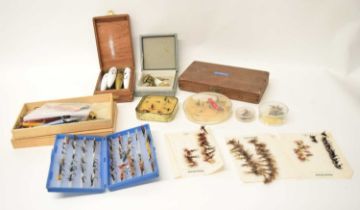 Quantity of fly fishing salmon, trout, wet flies and spinning lures, minnows etc to include a blue