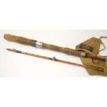 Early to mid-20th century Hardy Bros LTD 2 section split cane fly fishing rod measuring 260cm