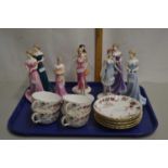 Collection of modern Coalport birth stone figurines together with Minton part tea set