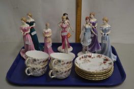 Collection of modern Coalport birth stone figurines together with Minton part tea set