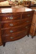 Late Georgian mahogany bow front chest of two short over three long drawers, 104cm wide