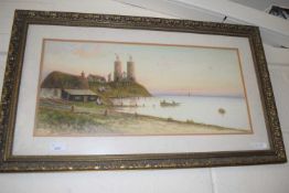 Reginald Sherrin, study of sunset shoreline scene with figures, watercolour, framed and glazed